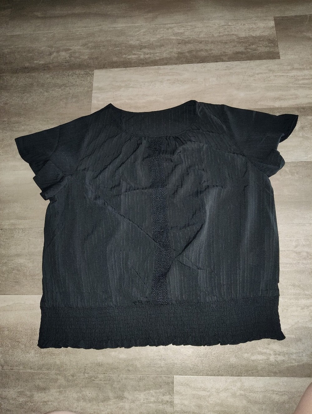 SHEIN Women's Black Textured Flutter Sleeve Smocked Hem Blouse Top 3XL